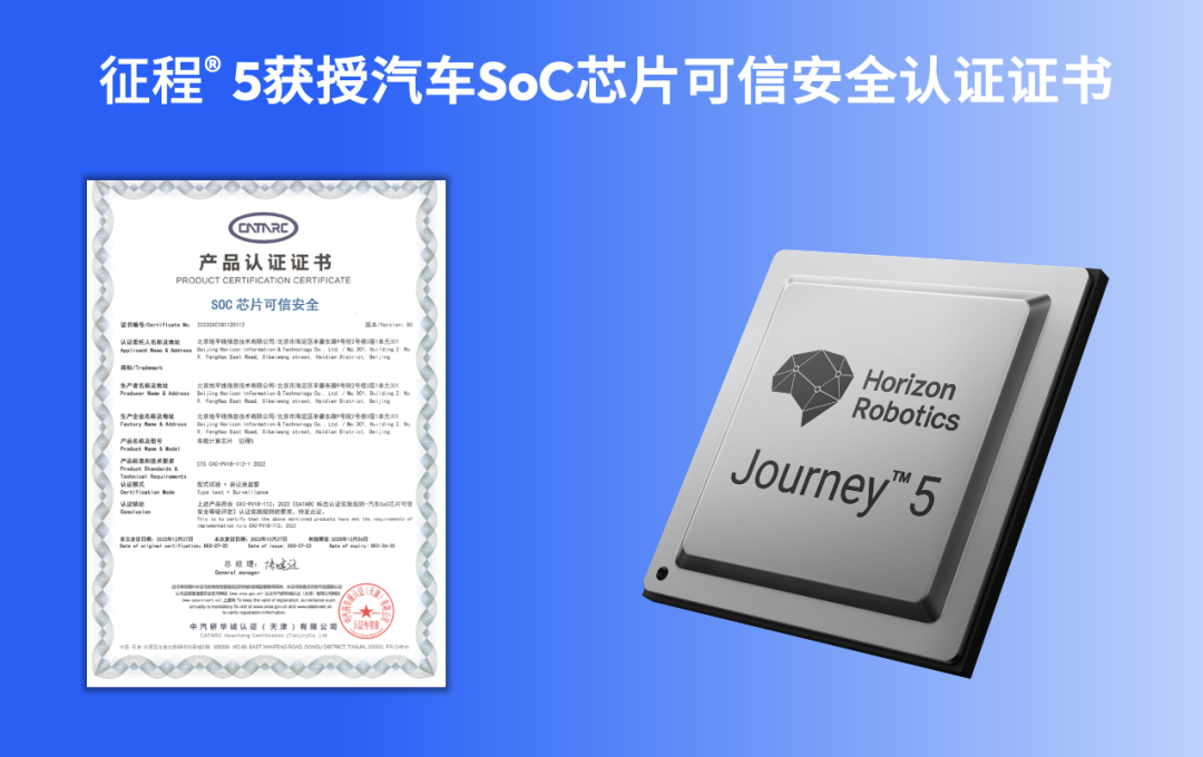 业内首张！地平线征程®5获汽车SoC芯片可信安全CATARC标志认证