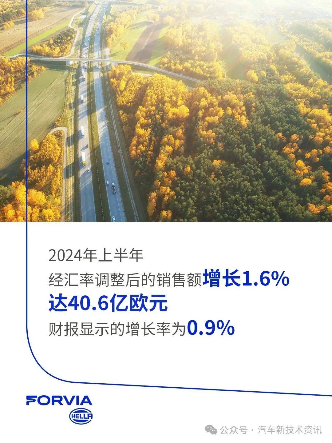 2024年上半年佛瑞亚海拉照明事业部营业收入小幅增长，达6600万欧元