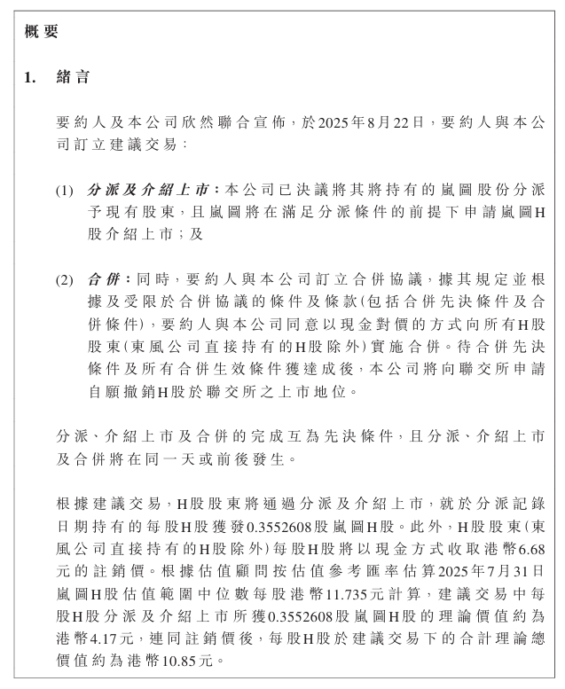 东风集团股份拟私有化退市，岚图汽车将登陆港股